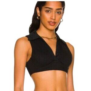 REVEL REY Size Small Trent Bikini Top Black Halter Underwired Bust Collared Goth